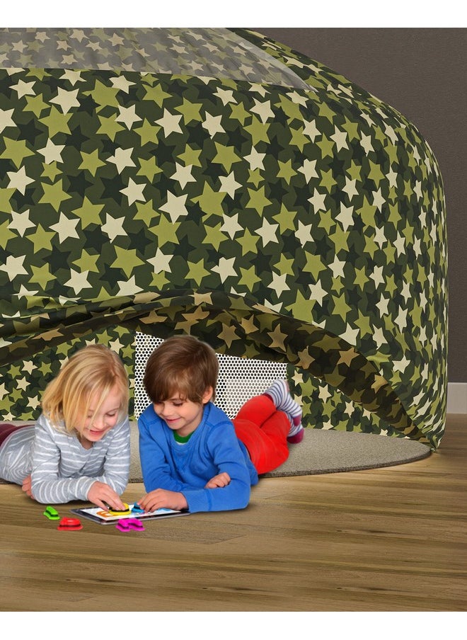 Air Tent Fort Large Camo Stars With Floor Playhouse For Kids - Inflatable Kids Fort Sets Up And Stores Away In Seconds (Fan Not Included)