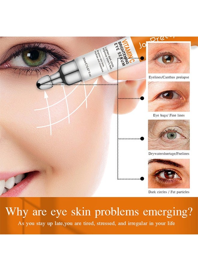 Vitamin C Brightening Eye Serum, Lighten dark circle, Improve crow's feet, Brighten skin tone, Hydrate and moisturize, Brightening Anti-Aging Eye Moisturizer, Remove Dark Circles Puffiness Under Eye Bags Fine Line, Reduce Wrinkle 20ml