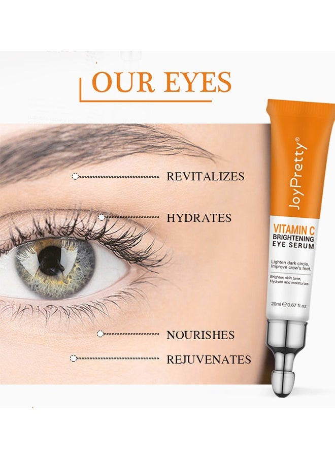 Vitamin C Brightening Eye Serum, Lighten dark circle, Improve crow's feet, Brighten skin tone, Hydrate and moisturize, Brightening Anti-Aging Eye Moisturizer, Remove Dark Circles Puffiness Under Eye Bags Fine Line, Reduce Wrinkle 20ml