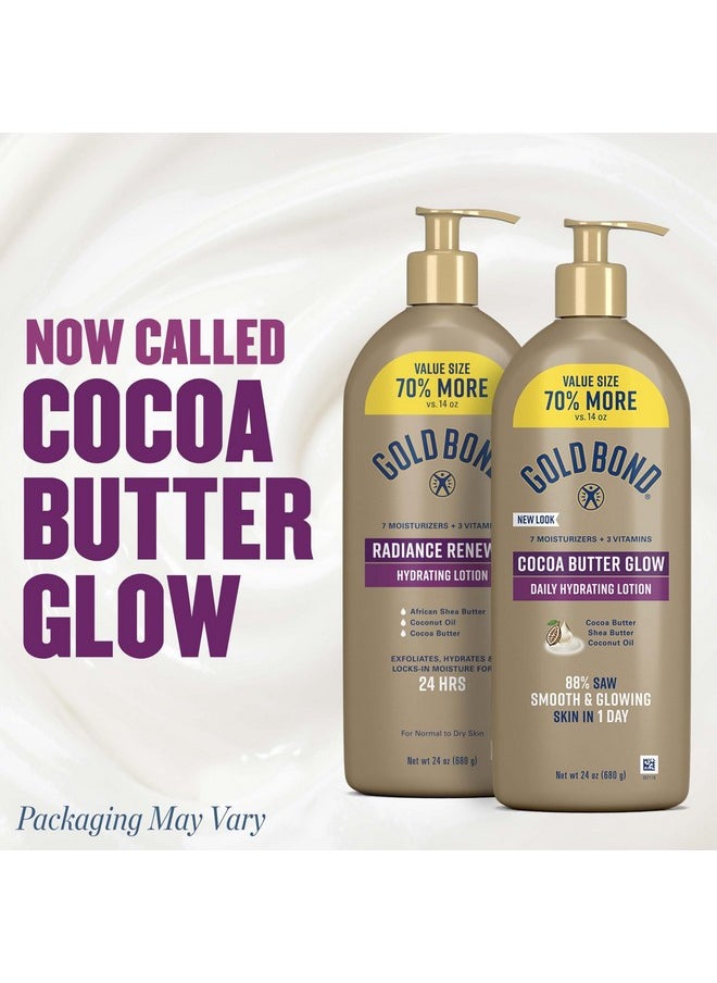 Cocoa Butter Glow Daily Hydrating Lotion With Shea Butter, Cocoa Butter & Coconut Oil, Exfoliating Moisturizer For Dry Skin, 24 Oz.