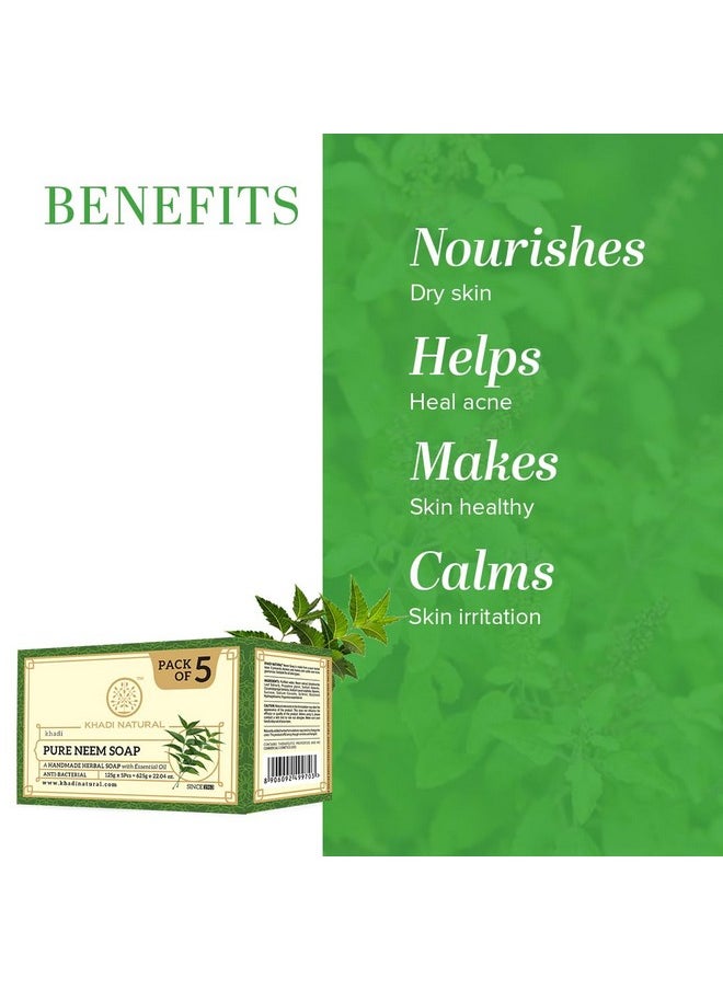 Pure Neem Soap | Herbal Bathing Soap For Acne | Natural Soap With Essential Oils | Anti-Bacterial Soap | Suitable For All Skin Types, Pack Of 5 | (125Gm *5) (625Gm)