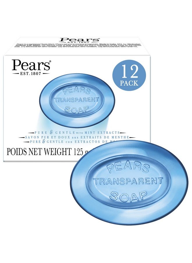 Soap, Face & Body Soap, Mint Extract - Pure & Gentle Bar Soap, Transparent Moisturizing Glycerin Soap For Cool & Refreshed Skin, Blue Soap Bars, 4.4 Oz (Pack Of 12)