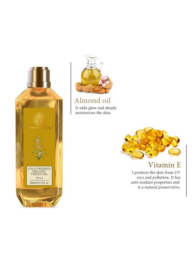 Organic Cold Pressed Virgin Oil Almond | Rich In Vitamin E | Pure Sweet Almond Massage Oil For Hair & Skin | 200 Ml