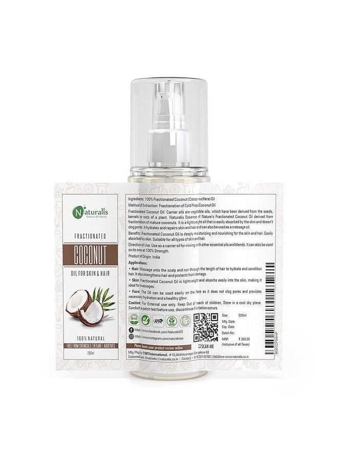 Essence Of Nature Fractionated Coconut Carrier Oil Natural Skin Moisturizer, Therapeutic, Odorless, 200 Ml