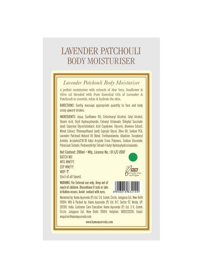 Lavender Patchouli Body Moisturiser With Pure Essential Oils Of Lavender And Patchouli, 200Ml