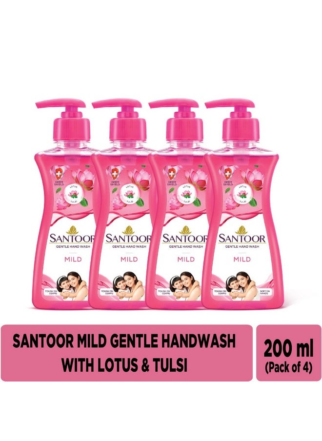 Mild Gentle Hand Wash 200Ml, Pack Of 4 With Goodness Of Lotus & Tulsi| Rich Lathering Formula With Anti-Bacterial Properties| Soft On Hands| Soothes & Hydrates Skin