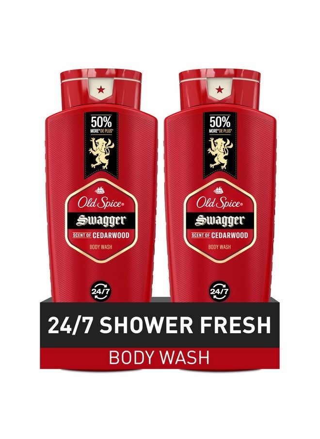 Body Wash For Men, 24/7 Shower Fresh With Lasting Scent, Red Collection, Swagger With Cedarwood Scent, 24 Fl Oz (Pack Of 2)