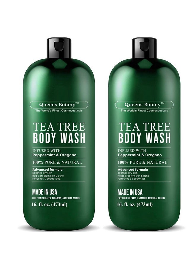 Antibacterial Tea Tree Oil Body Wash For Men & Women - (2 Pack X 16Oz) Remedy Soap Extra Strength - Helps Treat Acne, Athletes Foot, Eczema, Toenail Fungus & Jock Itch & Ringworm - For All Skin Types