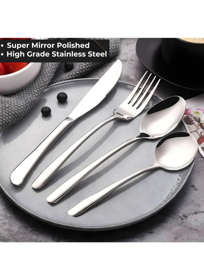 Luxury Silver Cutlery Set – 12-Piece Stainless Steel Flatware (3 Complete Place Settings: Knife, Fork, Spoon, Teaspoon) for Elegant Dining & Special Occasions