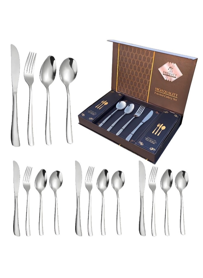 Luxury Silver Cutlery Set – 12-Piece Stainless Steel Flatware (3 Complete Place Settings: Knife, Fork, Spoon, Teaspoon) for Elegant Dining & Special Occasions