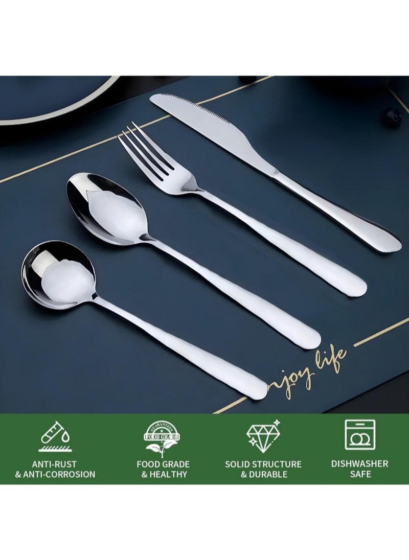 Luxury Silver Cutlery Set – 12-Piece Stainless Steel Flatware (3 Complete Place Settings: Knife, Fork, Spoon, Teaspoon) for Elegant Dining & Special Occasions