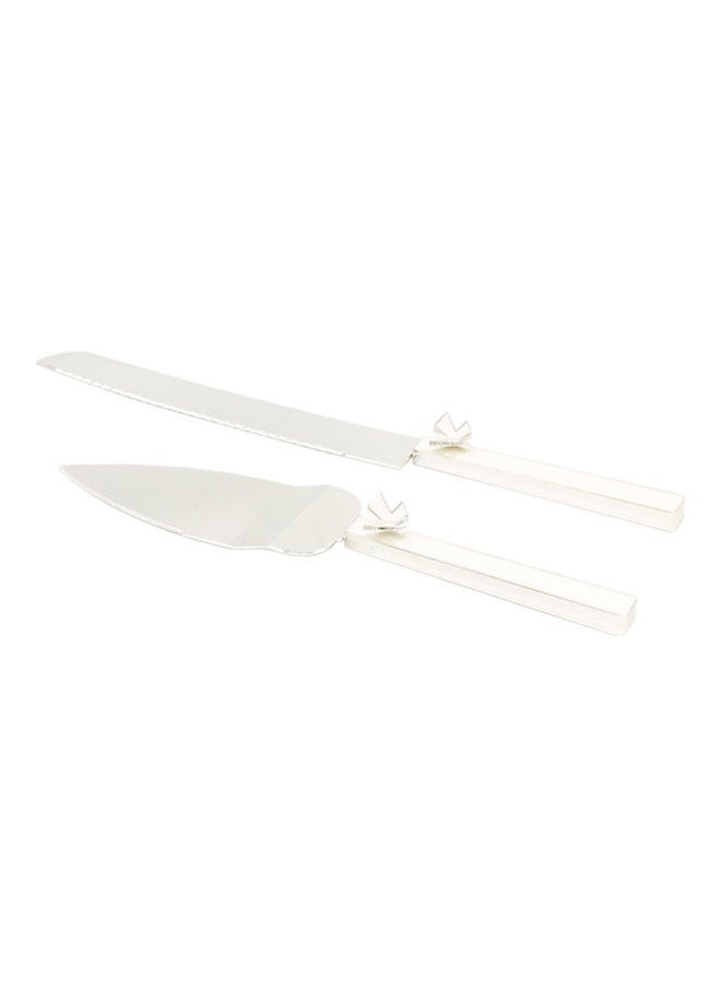 2-Piece Cutlery Cake Tools Silver 30x1x3cm