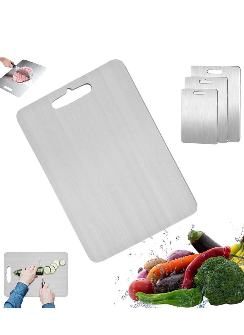 Pack of 3 Heavy Duty 304 Stainless Steel Cutting Board for Kitchen Double-Sided Non-Slip Chopping Board for Meat Vegetables Fruit,Cheese Easy to Clean Scratch Resistant Mold-Proof