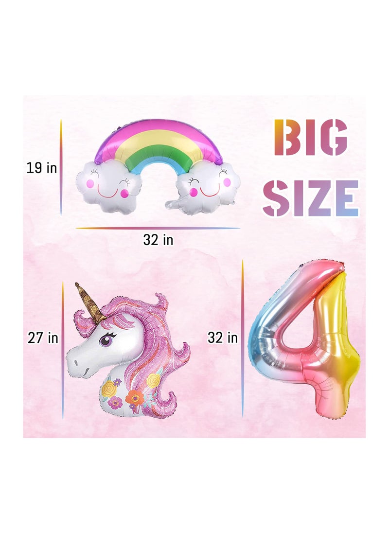 Unicorn Birthday Party Decorations for Girls 10Pcs Balloons Set Includes Rainbow Heart Star Number 4 Foil Balloons Perfect for 4th Birthday Celebration