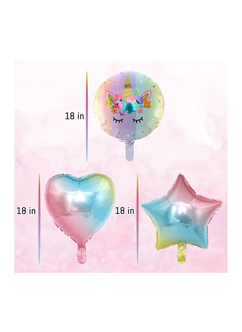 Unicorn Birthday Party Decorations for Girls 10Pcs Balloons Set Includes Rainbow Heart Star Number 4 Foil Balloons Perfect for 4th Birthday Celebration