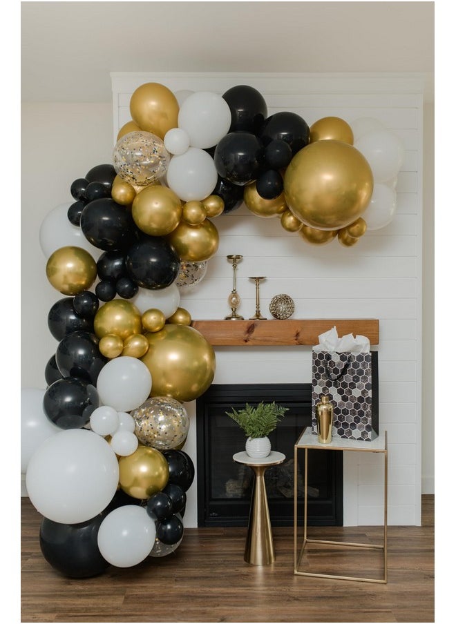 Black Gold White Confetti Balloons Garland Kit 112Pcs 3 Sizes 2 Foil Fringe Back Drop Birthday Party Wedding Graduation Holiday Celebrating Clear Latex With Black Gold Confetti Dots 12 Accessories