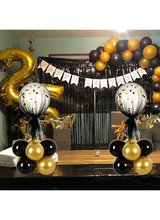 2 Set Black Gold Table Centerpiece Decorations Balloons Stand Holder Kit With Tulle Cover 20 Pcs Latex Balloons For Birthday Baby Shower Wedding Anniversary Halloween Party 2023 Graduation