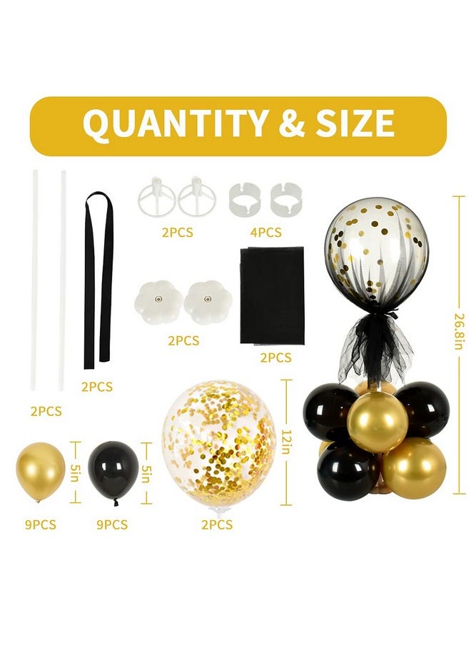 2 Set Black Gold Table Centerpiece Decorations Balloons Stand Holder Kit With Tulle Cover 20 Pcs Latex Balloons For Birthday Baby Shower Wedding Anniversary Halloween Party 2023 Graduation