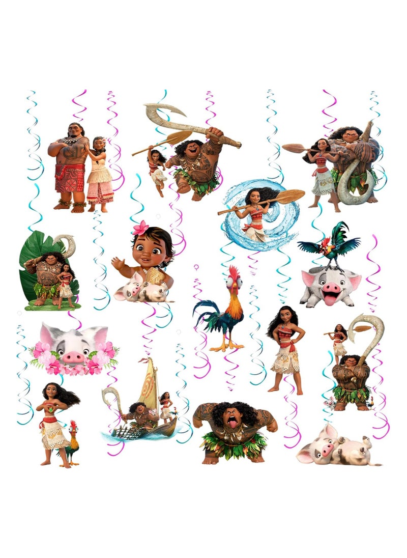 45 Pieces Moana Hanging Swirl Decorations, Moana Theme Foil Hanging Swirl Streams Ceiling Hanging Decorations for Kids Birthday Party Supplies