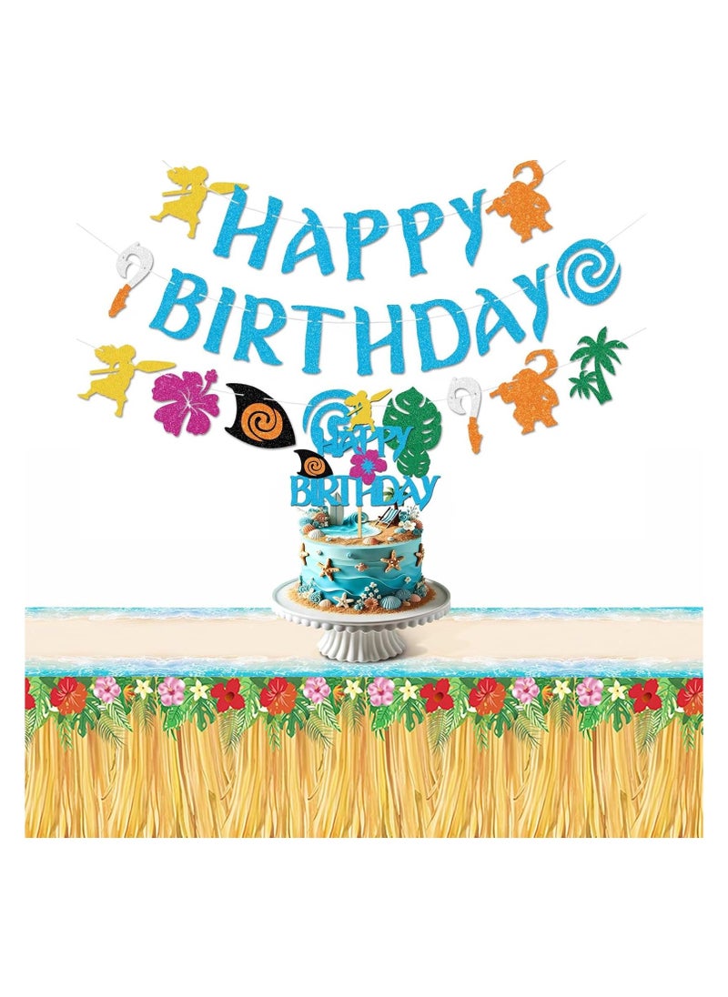 Moana Birthday Decorations Set - Moana Cake Topper, Banner, and Table cloth - Perfect Beach Party Decorations for Baby Moana Themed Birthday