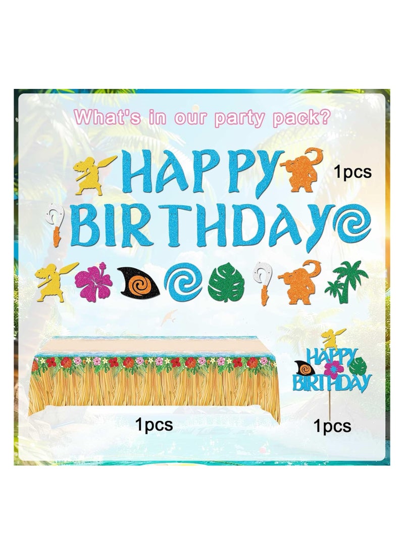 Moana Birthday Decorations Set - Moana Cake Topper, Banner, and Table cloth - Perfect Beach Party Decorations for Baby Moana Themed Birthday