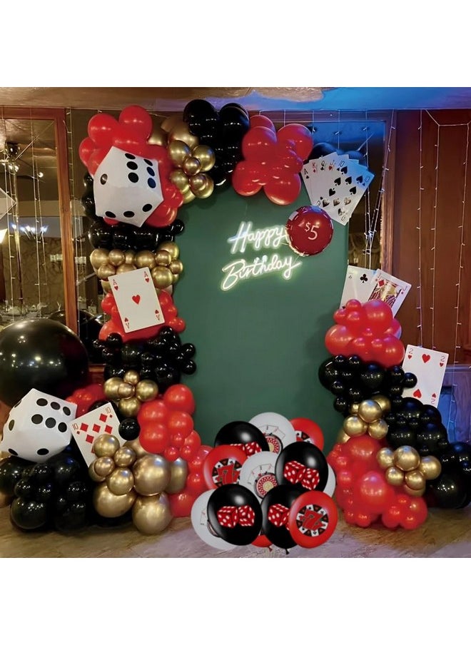 123 Pcs Casino Theme Balloon Garland Arch Kit With Game Night Poker Card Latex Balloon For Casino Royale Birthday Las Vegas Night Hollywood Theme Party Decorations