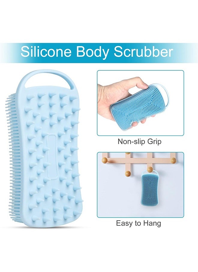 2 Pcs Silicone Body Scrubber, Exfoliating Body Scrubber, Soft Silicone Loofah, 2 in 1 Bath and Shampoo Brush, Cleaning Exfoliating Skin for Sensitive and All Kinds of Skin (Pink + Blue)