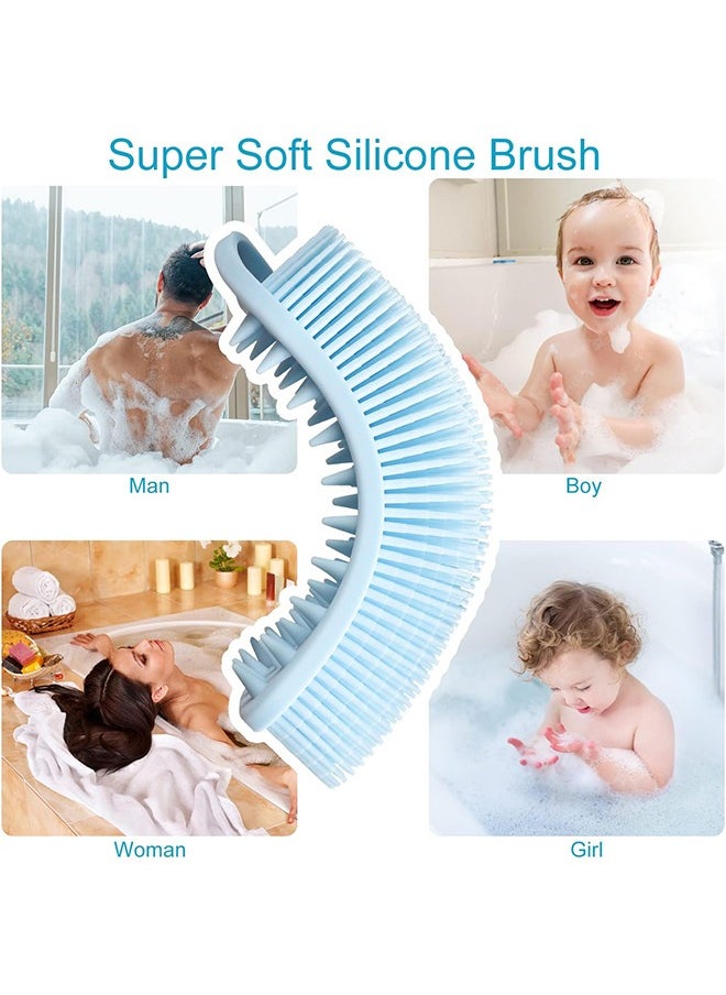 2 Pcs Silicone Body Scrubber, Exfoliating Body Scrubber, Soft Silicone Loofah, 2 in 1 Bath and Shampoo Brush, Cleaning Exfoliating Skin for Sensitive and All Kinds of Skin (Pink + Blue)