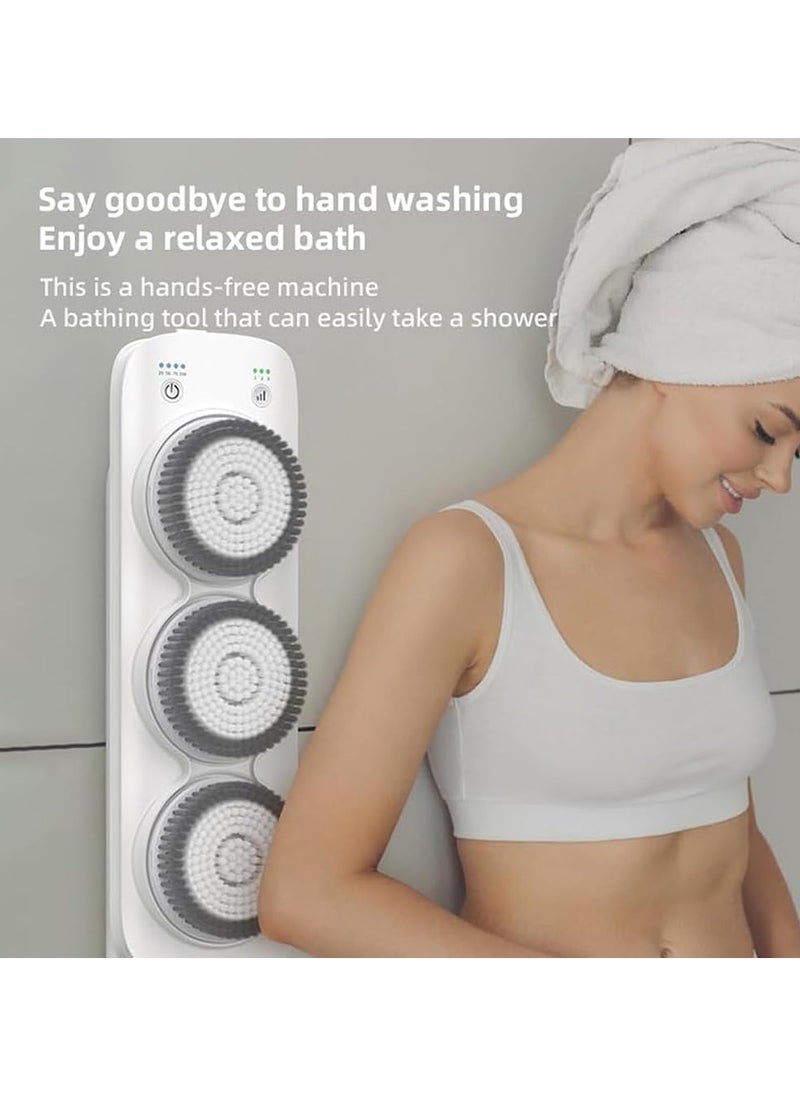 Electric Back Scrubber, Wall Mounted Body Scrub Brush, Adjustable Up and Down 64cm, 3-Gear Adjustment, 360° Automatic Rota-Tion, for Shower, Deep Cleansing, Back Massage