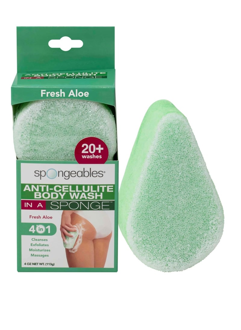 Spongeables Anti Cellulite Body Wash in a 20+ Wash Sponge, Fresh Aloe, 1 Count