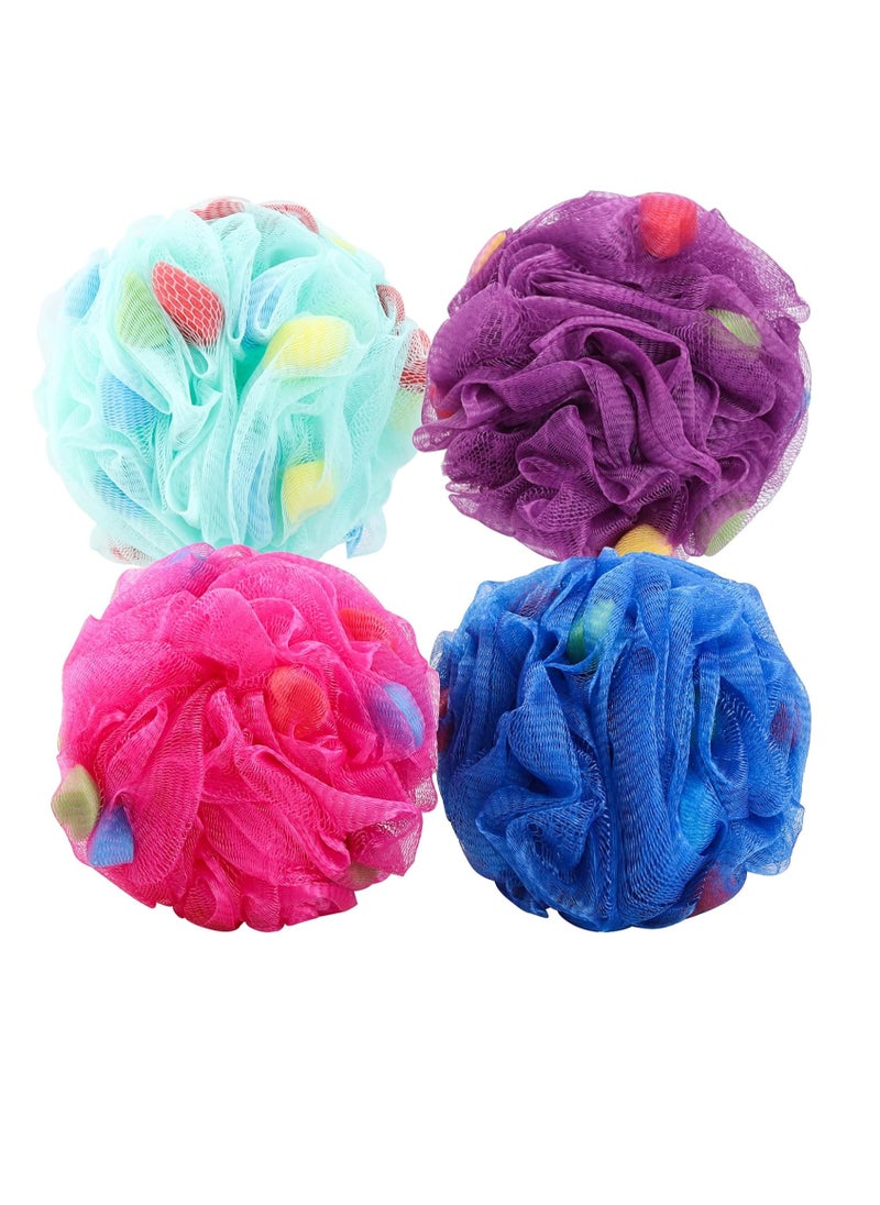 BTYMS Premium Mesh Poufs (65g/pcs) Bath Sponges Shower Loofahs Exfoliating Shower Puff - Great for Body Wash Pack of 4