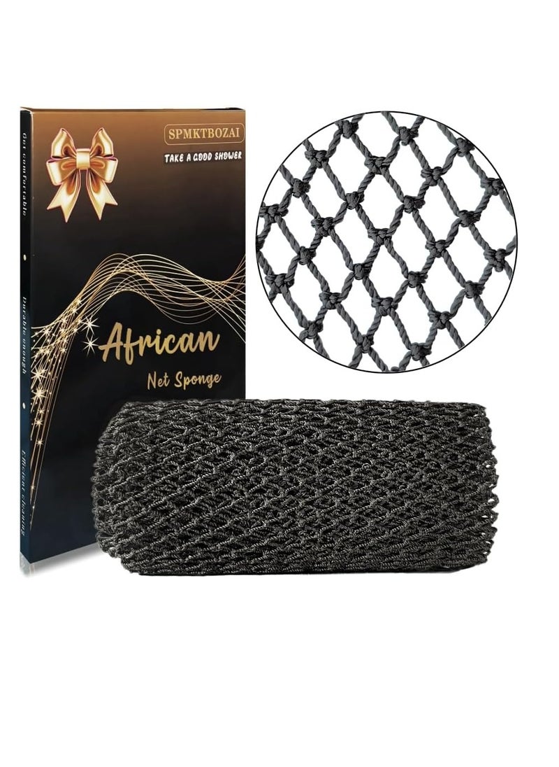 African Net Sponge Authentic, African Exfoliating Sponge Real African Net Black Owned, African Bath Sponge Back Scrubber, Body Exfoliator Shower Bath Accessories (Black)