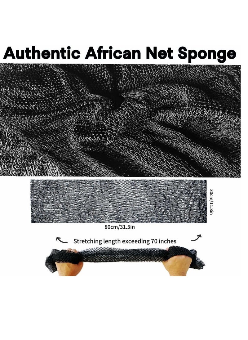 African Net Sponge Authentic, African Exfoliating Sponge Real African Net Black Owned, African Bath Sponge Back Scrubber, Body Exfoliator Shower Bath Accessories (Black)