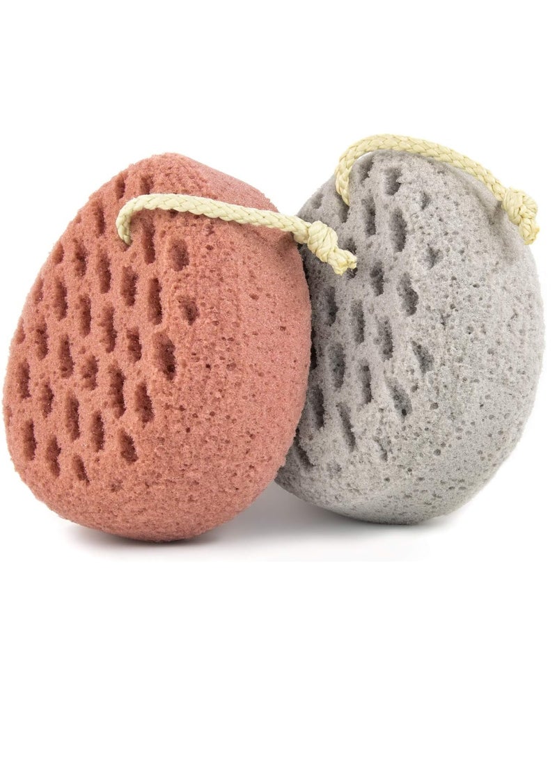 BAIMEI Bath Sponge, Sponge Loofah Body Scrubber, Shower Pouf Cleaning Loofahs Sponge, Shower Use Sponge (Pink Grey)