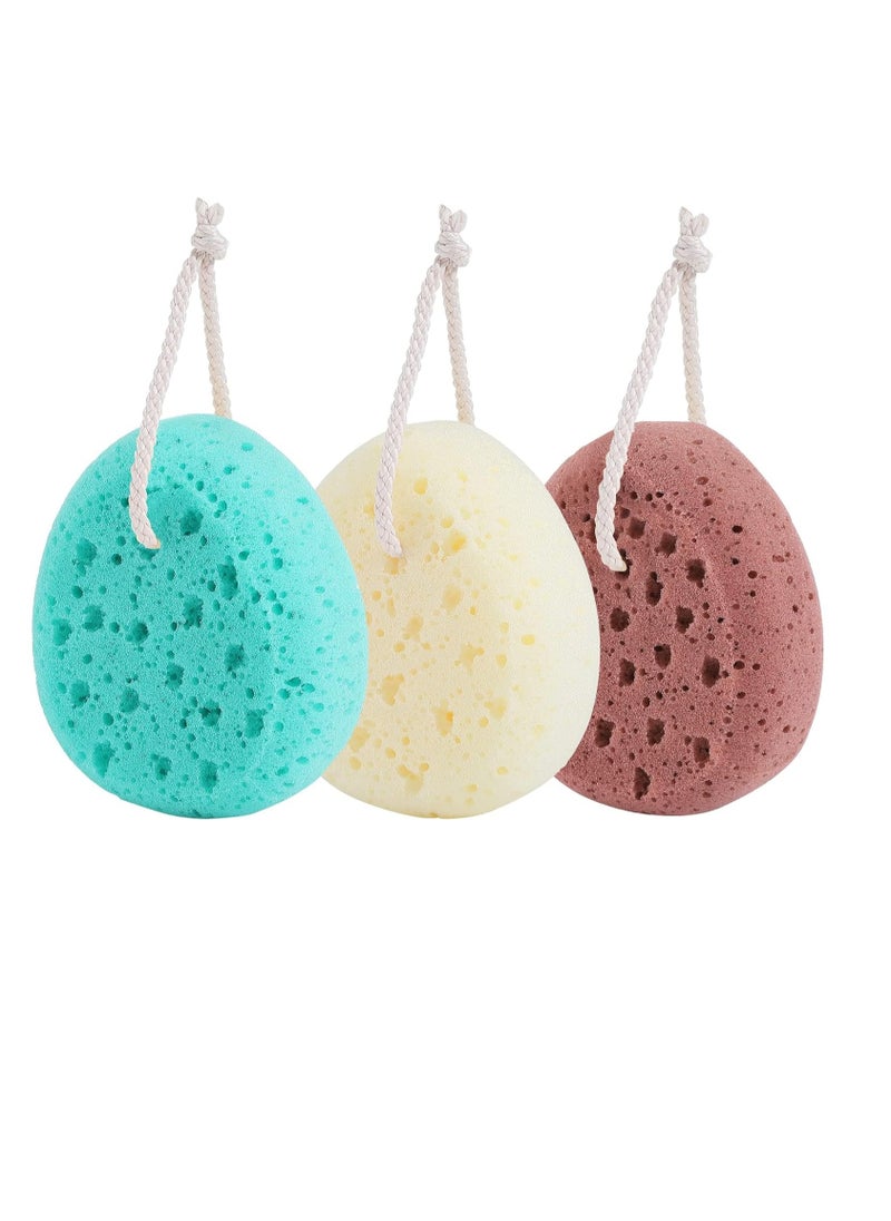 3 Pcs Bath Sponge for Women, Men, Teenager, Body Wash Sponges Loofah Body Scrubber, 3 Colors & Large Size Shower Pouf Cleaning Loofahs for Shower Exfoliating