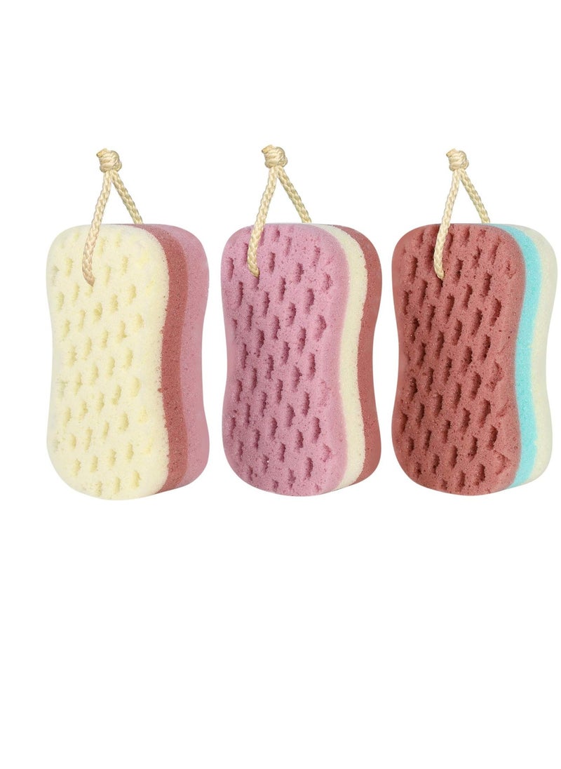 3 Pcs Bath Sponge for Women, Men, Kids, Sponge Loofah Body Scrubber Shower Sponge for Body Wash Bathroom, 3 Colors & Large Size Bathing Sponge Bathing Accessories(Large Size)