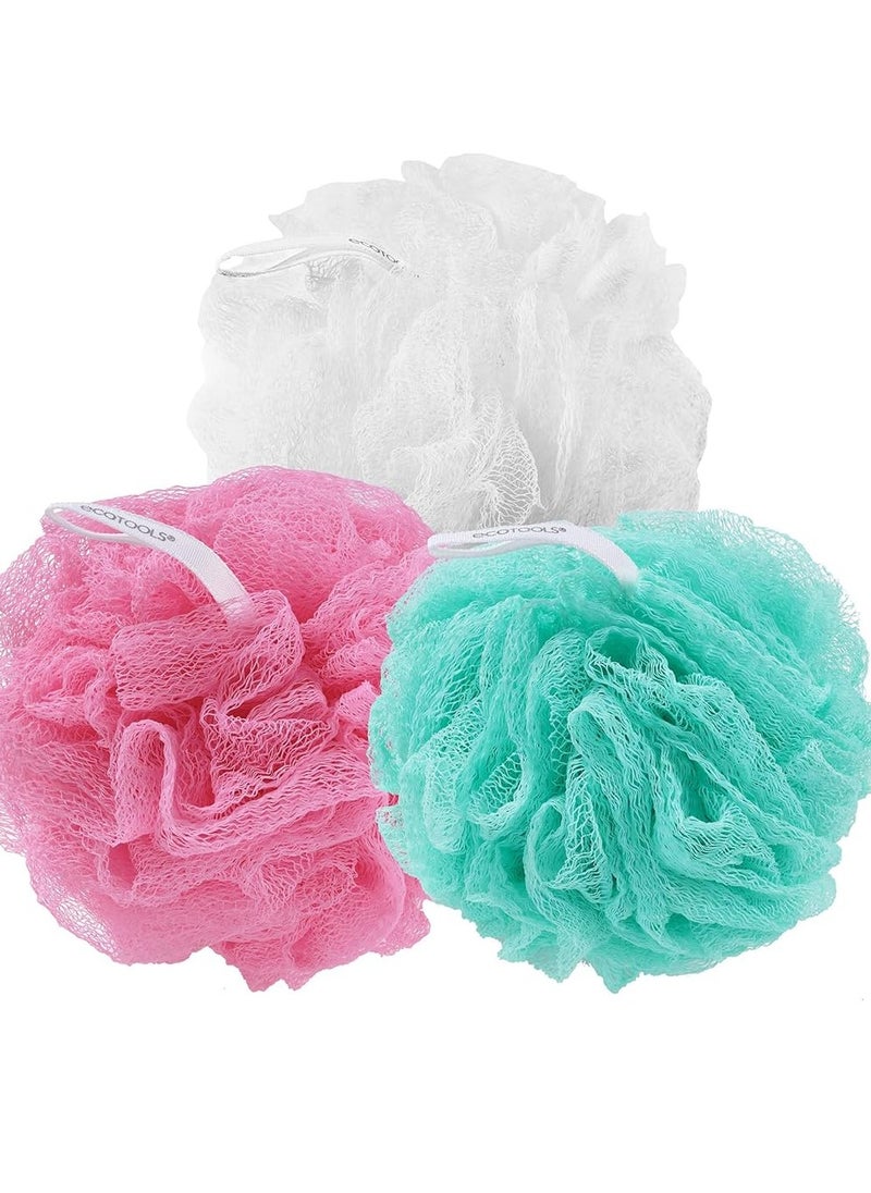 EcoTools Exfoliating EcoPouf Bath Sponge, Deep Cleansing Body Loofah, Removes Dirt & Impurities, Reveals Soft, Smooth Skin, Bath & Shower Pouf for Men & Women, Assorted Colors, 3 Count