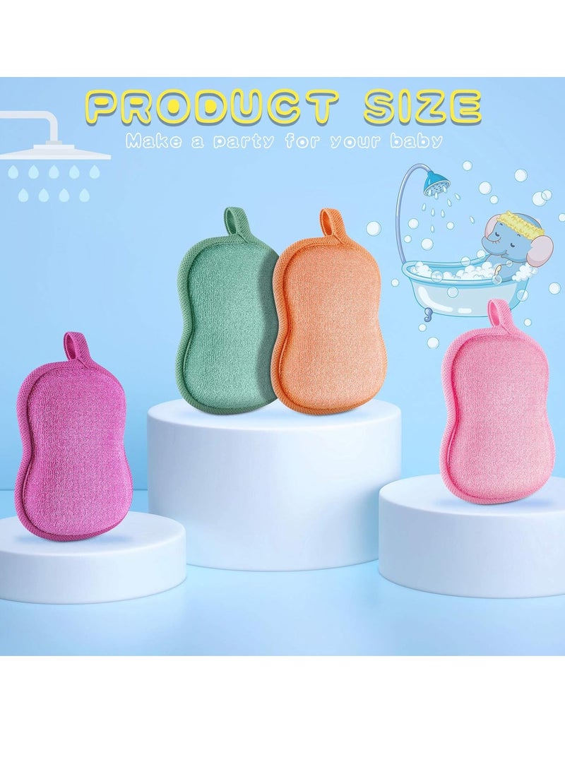 4 Pieces Baby Bath Sponge Cotton Baby Sponge Soft and Absorbent Sponge for Kids Babies Men Women (Red, Purple, Green, Orange)