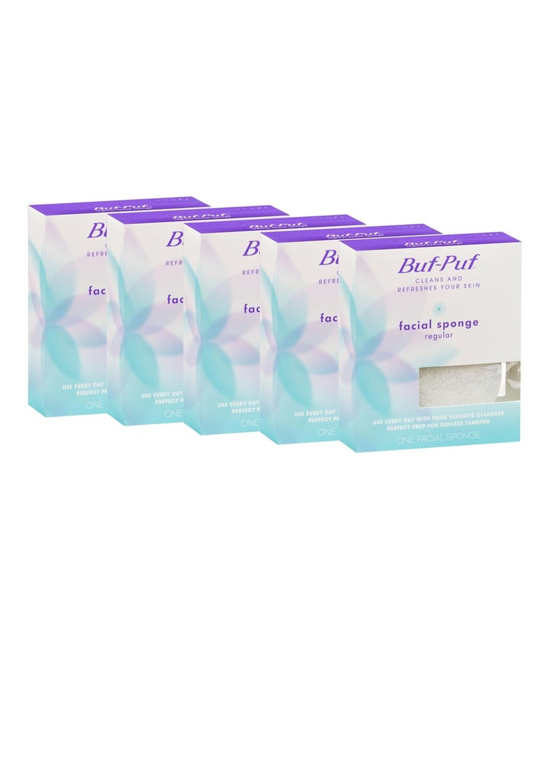 Buf-Puf Facial Sponge, Dermatologist Developed, Removes Deep Down Dirt & Makeup That Causes Breakouts and Blackheads, Reusable, Exfoliating, White, 5 Count