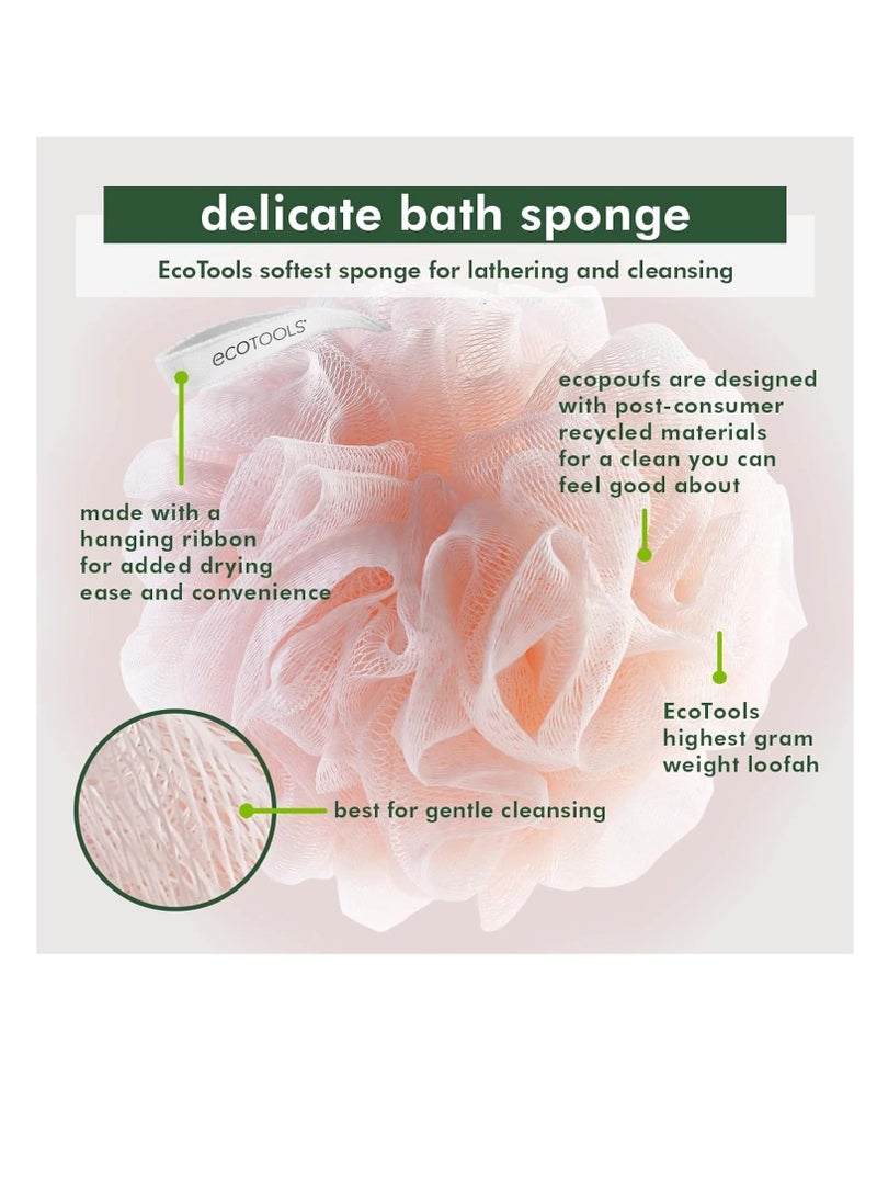 EcoTools Delicate EcoPouf Bath Sponge, Made With Recycled Materials, Exfoliating Bath Pouf, Loofah for Shower & Bath, In Assorted Colors, Green, White, Pink, and Gray, Perfect for Men & Women, 6 Count