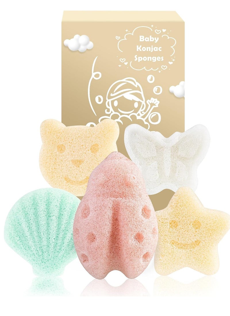 MoHern Konjac Baby Sponge for Bathing, 5Pcs Natural Cute Shapes, Kids Bath sponges for Infants, Toddler Bath time, Plant-Based, Extra Soft