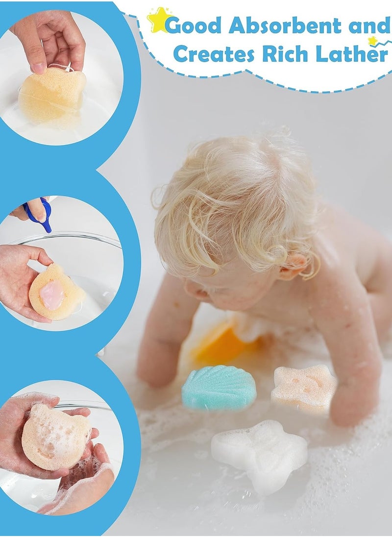 MoHern Konjac Baby Sponge for Bathing, 5Pcs Natural Cute Shapes, Kids Bath sponges for Infants, Toddler Bath time, Plant-Based, Extra Soft