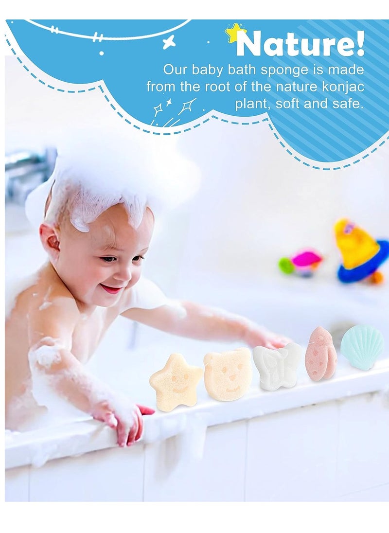 MoHern Konjac Baby Sponge for Bathing, 5Pcs Natural Cute Shapes, Kids Bath sponges for Infants, Toddler Bath time, Plant-Based, Extra Soft