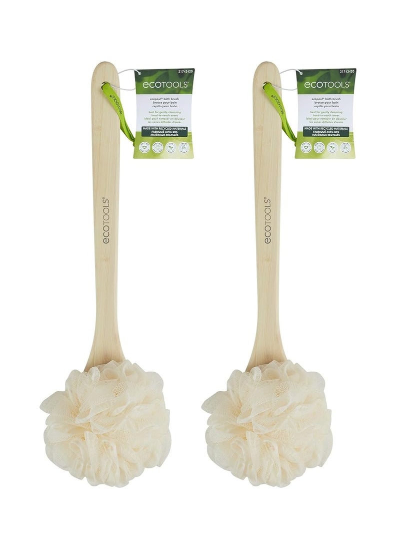 EcoTools EcoPouf Bath Brush, Loofah Brush for Bath & Shower, Made with Long Handle & Recycled, Soft Netting for Gentle Exfoliation, Back Brush for Men & Women, Eco-Friendly & Cruelty-Free, 2 Count