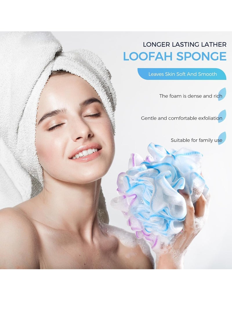 Bath Shower Loofah Sponge 75g Bath Mesh Pouf Shower Ball Body Scrubber Exfoliating Bath Sponge for Women and Men, Set of 4, Flower