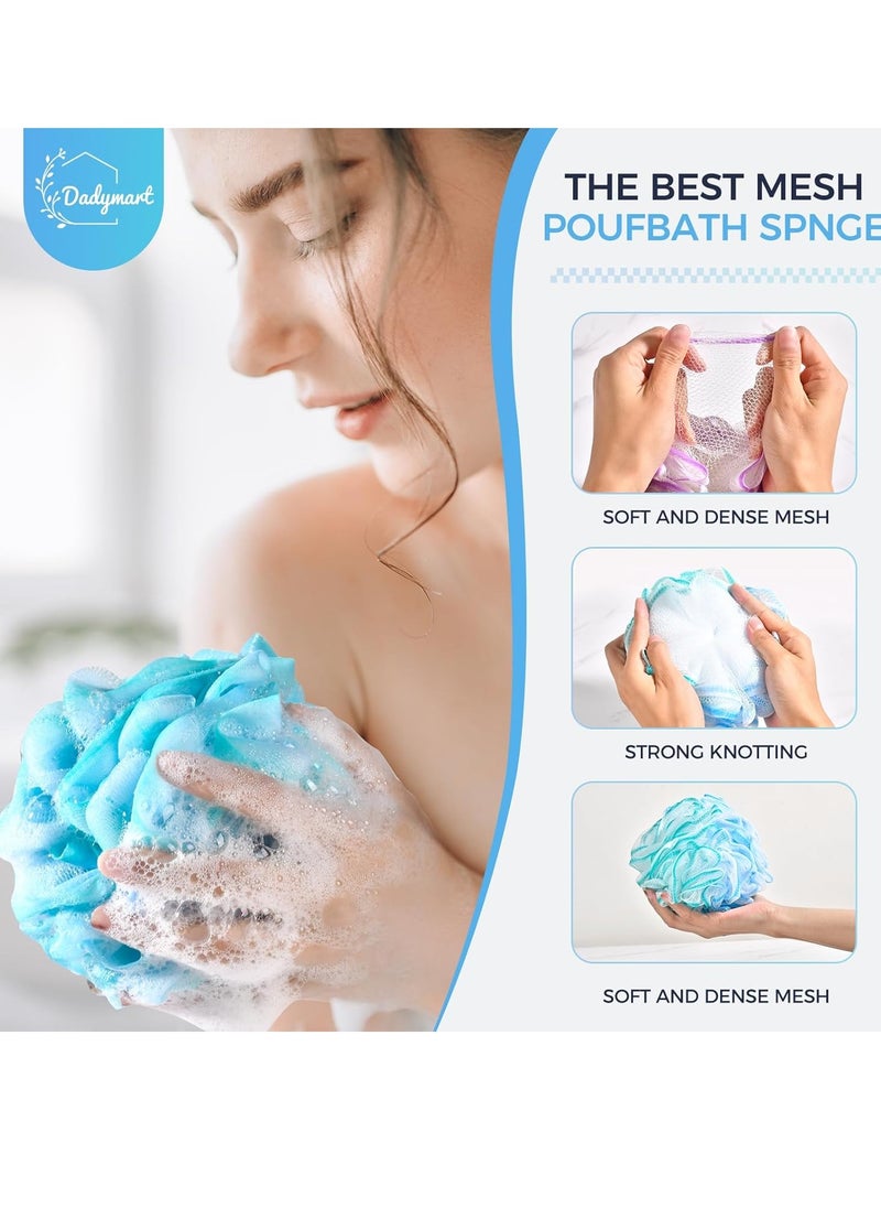 Bath Shower Loofah Sponge 75g Bath Mesh Pouf Shower Ball Body Scrubber Exfoliating Bath Sponge for Women and Men, Set of 4, Flower