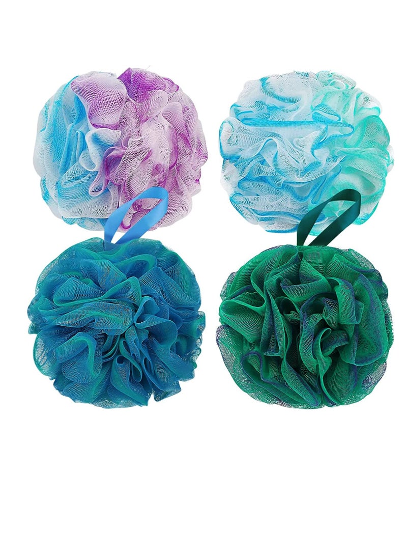 Bath Shower Loofah Sponge 75g Bath Mesh Pouf Shower Ball Body Scrubber Exfoliating Bath Sponge for Women and Men, Set of 4, Flower