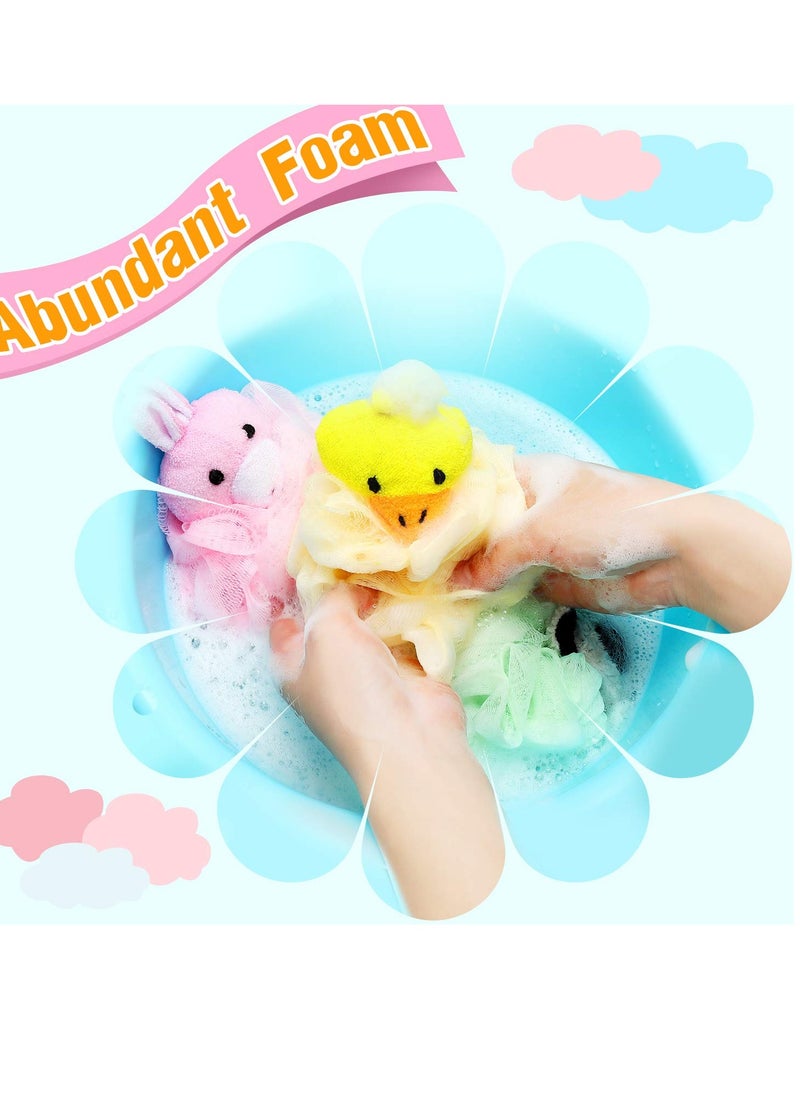 Boao 8 Pieces Kids Bath Loofahs Animal Bath Sponge Cartoon Shower Loofahs Cute Pouf Mesh Body Bath Loofah Colorful Body Scrubber Shower Balls for Boys Girls Adults