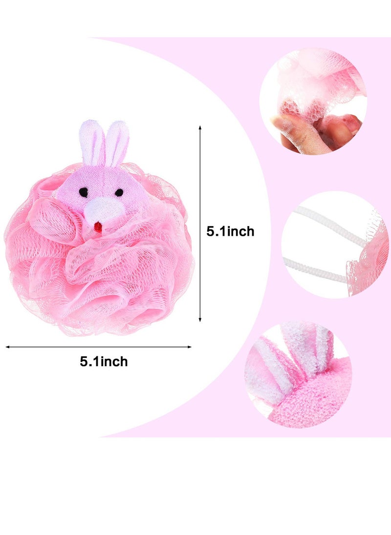 Boao 8 Pieces Kids Bath Loofahs Animal Bath Sponge Cartoon Shower Loofahs Cute Pouf Mesh Body Bath Loofah Colorful Body Scrubber Shower Balls for Boys Girls Adults