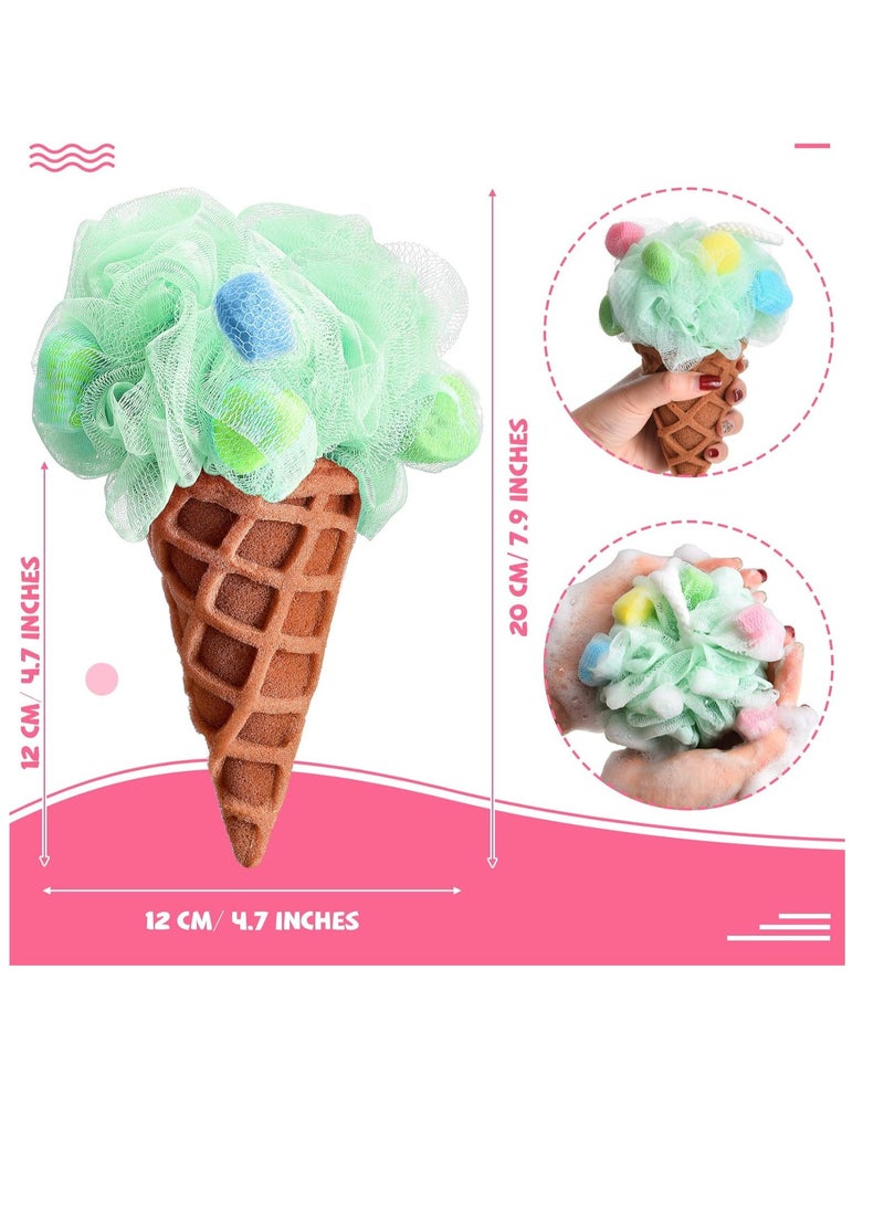 4 Pieces Kids Loofah Ice Cream Cone Bath Sponge Kids Bath Shower Sponge Body Scrubber Exfoliating Loofah for Kids Spa Shower